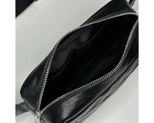 Чоловіча шкіряна чорна сумка на пояс бананка Кентукки глянець