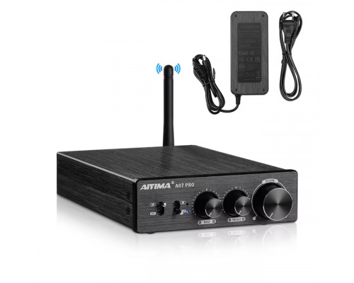 Підсилювач звуку AIYIMA A07 PRO black + блок живлення 48V. Bluetooth 5.2, AUX, 300Wx2 (TPA3255)