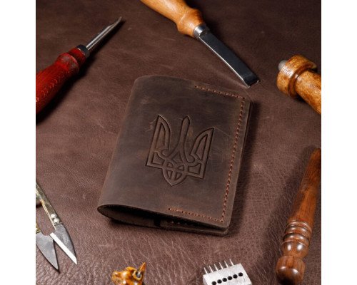 Чоловіча обкладинка на паспорт коричнева Тризуб
