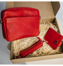 Жіночий набір ЦЕ ВСЕ ТОБІ з сумки Джорджія, гаманця Біфолд та ключниці в червоному кольорі