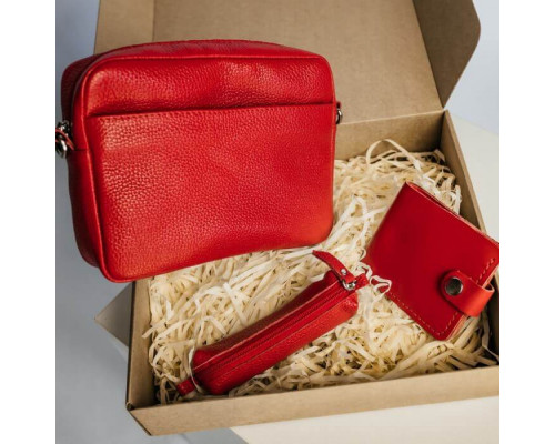 Жіночий набір ЦЕ ВСЕ ТОБІ з сумки Джорджія, гаманця Біфолд та ключниці в червоному кольорі