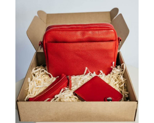 Жіночий набір ЦЕ ВСЕ ТОБІ з сумки Джорджія, гаманця Біфолд та ключниці в червоному кольорі