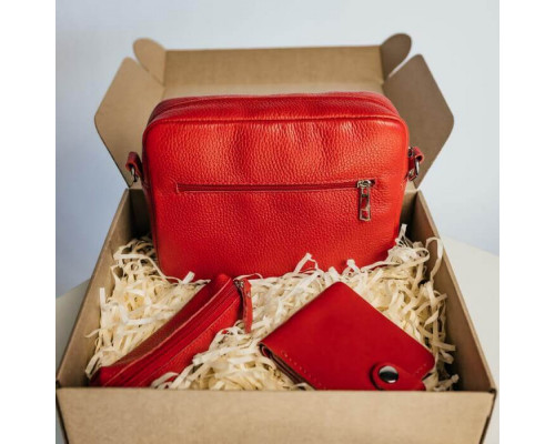 Жіночий набір ЦЕ ВСЕ ТОБІ з сумки Джорджія, гаманця Біфолд та ключниці в червоному кольорі