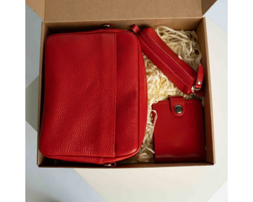 Жіночий набір ЦЕ ВСЕ ТОБІ з сумки Джорджія, гаманця Біфолд та ключниці в червоному кольорі