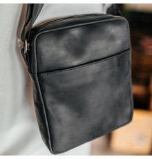 Чоловіча шкіряна сумка через плече Crazy London чорна