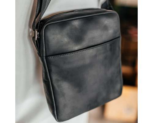 Чоловіча шкіряна сумка через плече Crazy London чорна