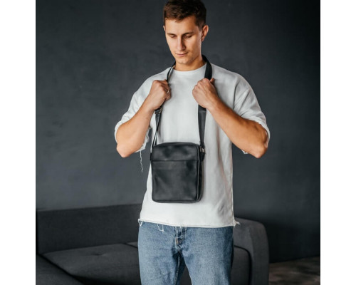 Чоловіча шкіряна сумка через плече Crazy London чорна
