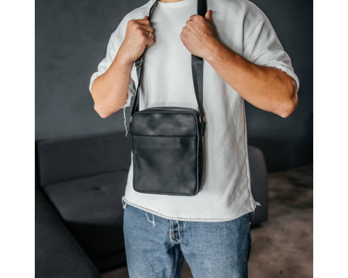 Чоловіча шкіряна сумка через плече Crazy London чорна