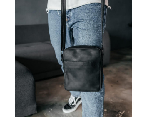 Чоловіча шкіряна сумка через плече Crazy London чорна