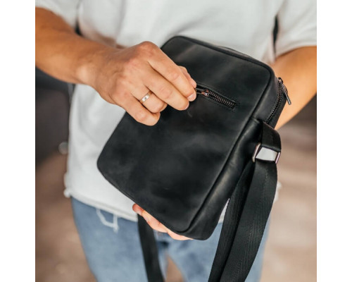 Чоловіча шкіряна сумка через плече Crazy London чорна