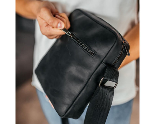 Чоловіча шкіряна сумка через плече Crazy London чорна