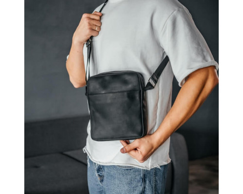 Чоловіча шкіряна сумка через плече Crazy London чорна