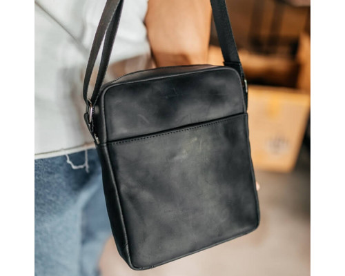 Чоловіча шкіряна сумка через плече Crazy London чорна