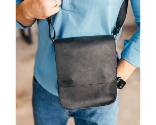 Чоловіча шкіряна сумка через плече Miami чорна