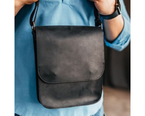 Чоловіча шкіряна сумка через плече Miami чорна