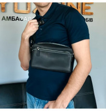 Чоловіча шкіряна сумка через плече New York чорна white line