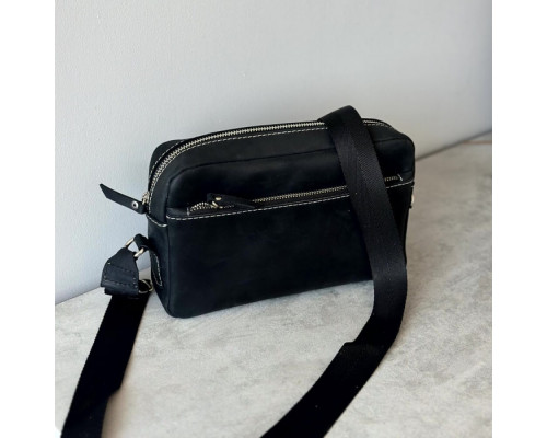 Чоловіча шкіряна сумка через плече New York чорна white line