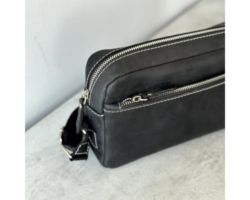 Чоловіча шкіряна сумка через плече New York чорна white line