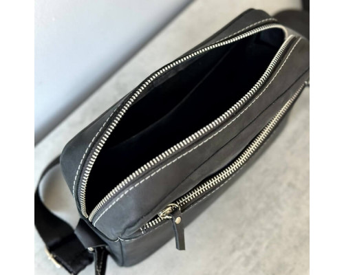 Чоловіча шкіряна сумка через плече New York чорна white line