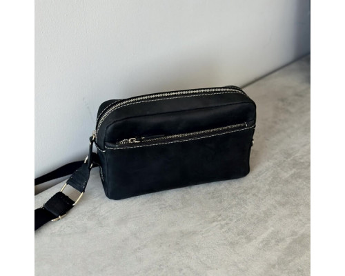 Чоловіча шкіряна сумка через плече New York чорна white line