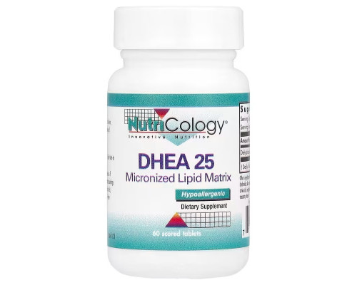 Дегідроепіандростерон, DHEA, Nutricology, мікронізована ліпідна матриця, 25 мг, 60 таблеток з рискою