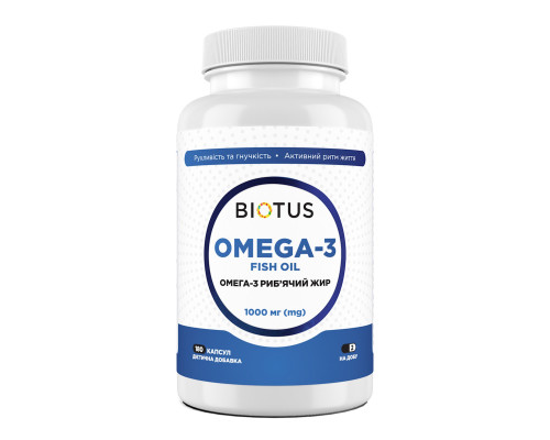 Омега-3, риб'ячий жир, Omega-3 Fish Oil, Biotus, 180 капсул (1000 мг на 2 капсули)