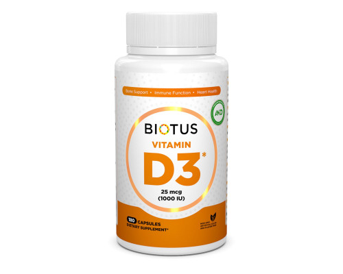 Вітамін D3, Vitamin D3, Biotus, 1000 МО, 180 капсул