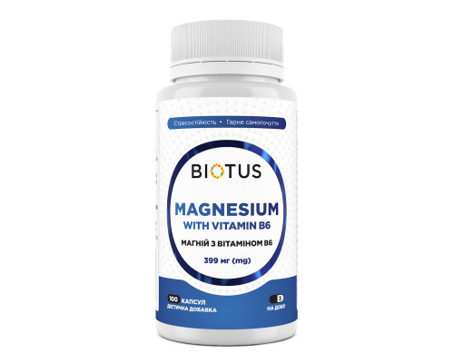 Магній з вітаміном В6, Magnesium with Vitamin B6, Biotus, 399 мг, 100 капсул