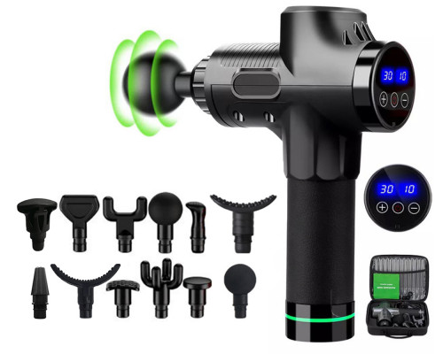Масажер Massage Gun Max з 30 режимами та 12 насадками в комплекті (чорний) Масажер Massage Gun Max з 30 режимами та 12 насадками в комплекті (чорний)