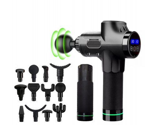 Масажер Massage Gun Max з 30 режимами, 12 насадками, запасною батареєю та кейсом (Чорний) Масажер Massage Gun Max з 30 режимами, 12 насадками, запасною батареєю та кейсом (Чорний)