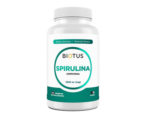 Спіруліна, Spirulina, Biotus, 200 таблеток (1500 мг у трьох таблетках)