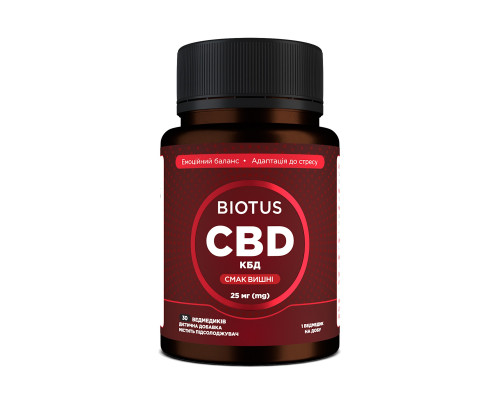 Каннабідіол, CBD Gummies, Biotus, смак вишні, 25 мг, 30 желейних ведмедиків
