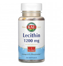 Лецитин, Lecithin, KAL, 1200 мг, 50 гелевых капсул