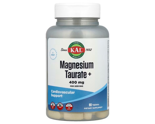 Таурат магнію +, Magnesium Taurate +, KAL, 400 мг, 90 таблеток (200 мг на таблетку)