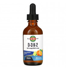 Витамины D3 и K2, Vitamin D-3 K-2 Drop Ins, KAL, цитрусовый вкус, 59 мл