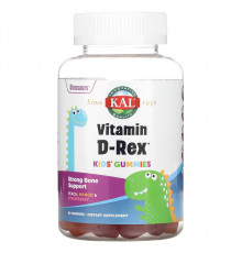 Витамин D для детей, Kids Vitamin D-Rex Gummies, KAL, персик, манго и клубника, 60 жевательных конфет
