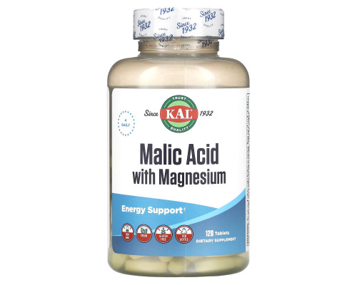 Яблучна кислота, Malic Acid, KAL, з магнієм, 120 таблеток