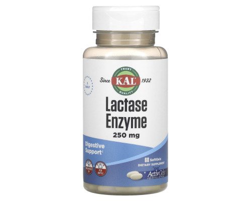 Фермент лактази, Lactase Enzyme, KAL, 250 мг, 60 капсул