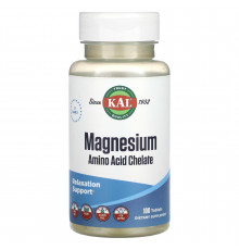 Магний, Magnesium Amino Acid Chelate, KAL, хелат аминокислот, 100 таблеток