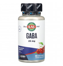 ГАМК (гамма-аминомасляная кислота), GABA, KAL, вишня, 25 мг, 120 таблеток
