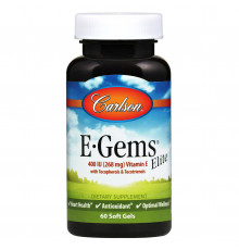 Вітамін Е, E-Gems Elite, Carlson, 268 мг (400 МО), 60 гелевих капсул