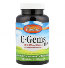 Витамин Е, E-Gems, Elite, Vitamin E, Carlson, с токоферолами и токотриенолами, 120 гелевых капсул