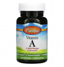 Витамин А, Vitamin A, Carlson, 15000 МЕ, 240 гелевых капсул