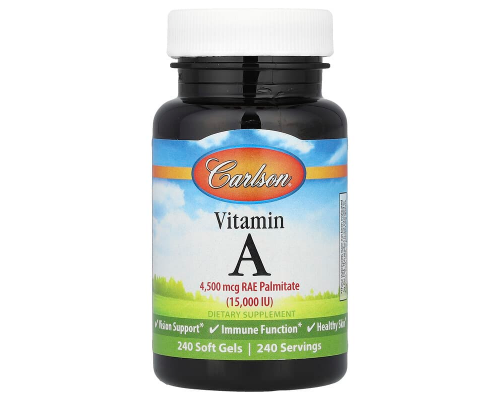 Вітамін А, Vitamin A, Carlson, 4500 мкг RAE (15 000 МО), 240 гелевих капсул