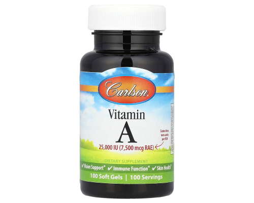 Вітамін А, Vitamin A, Carlson, 7500 мкг RAE (25 000 МО), 100 гелевих капсул
