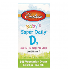 Вітамін D3, Baby's Super Daily D3, Carlson, для дітей, 10 мкг (400 МО), 10,3 мл