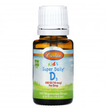 Вітамін D3, Kid's Super Daily D3, Carlson, для дітей, 10 мкг (400 МО), 10,3 мл