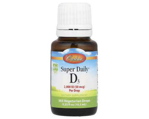 Вітамін D3, Super Daily D3, Carlson, 50 мкг (2000 МО), 10,3 мл