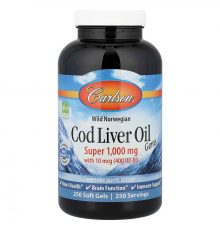 Риб'ячий жир з печінки тріски, Cod Liver Oil, Carlson, норвезька, 250 гелевих капсул