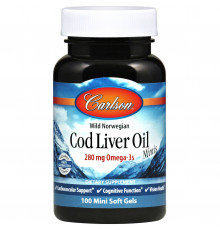 Риб'ячий жир норвезький, Cod Liver Oil, Carlson, 100 міні гелевих капсул